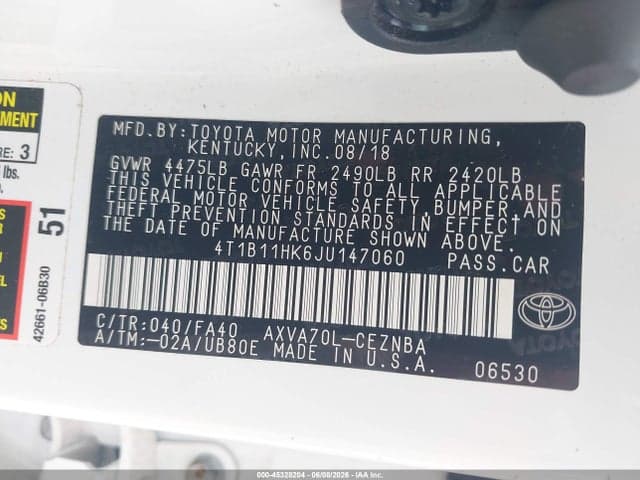 2018 TOYOTA CAMRY LE 9