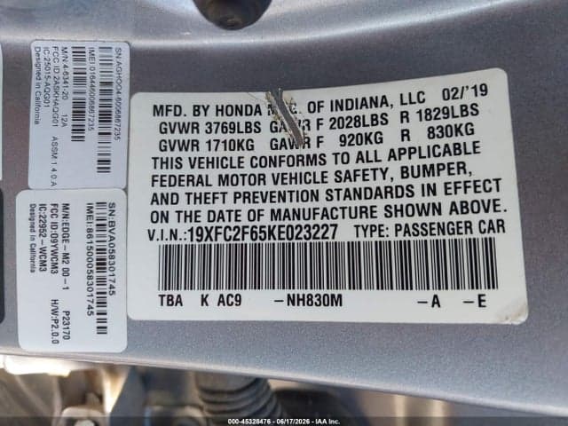 2019 HONDA CIVIC LX 9