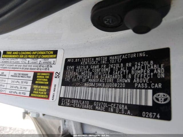 2018 TOYOTA CAMRY XLE V6 9