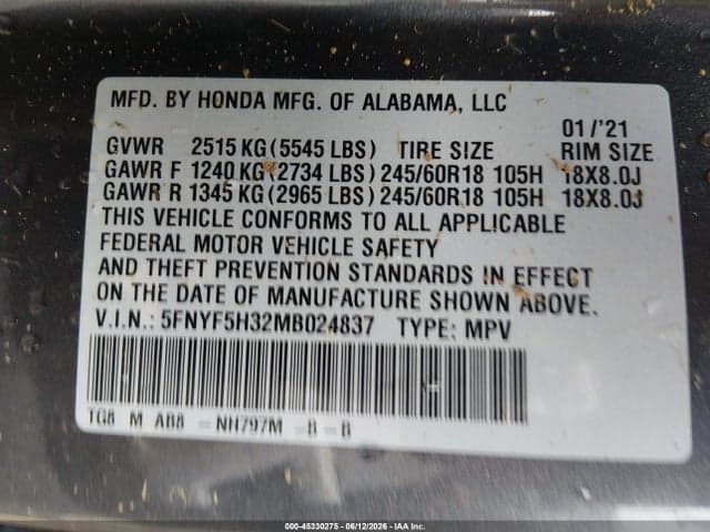 2021 HONDA PILOT 2WD EX 9