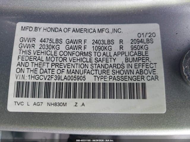 2020 HONDA ACCORD SPORT 2.0T 9