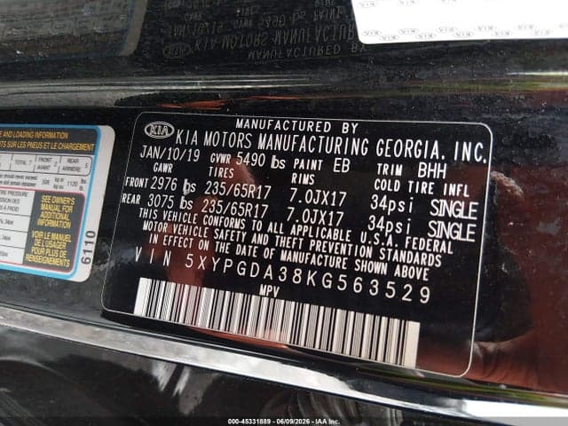 2019 KIA SORENTO 2.4L LX 9