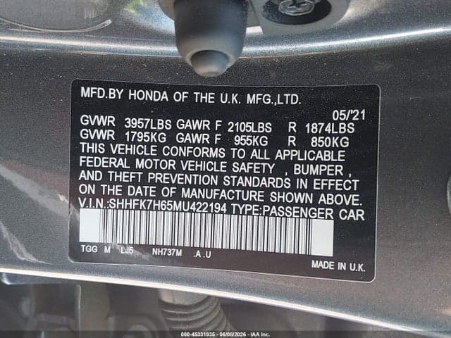 2021 HONDA CIVIC EX 9