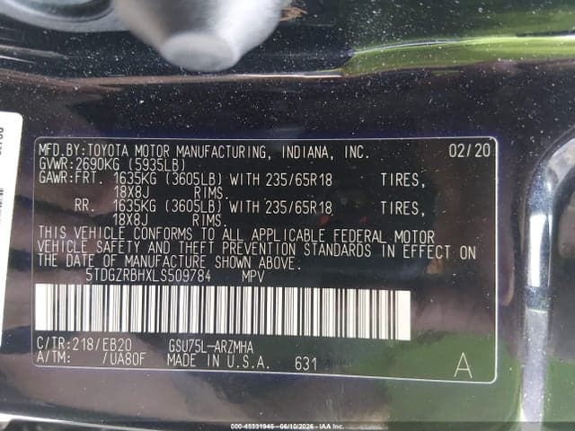 2020 TOYOTA HIGHLANDER XLE 9