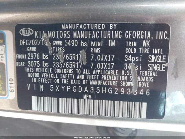 2017 KIA SORENTO 2.4L LX 9