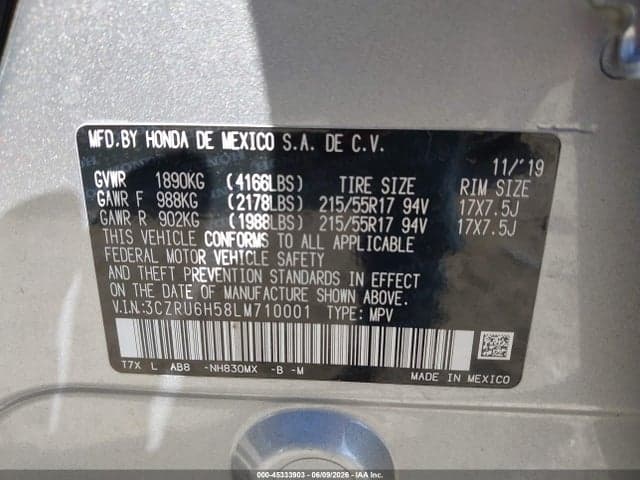 2020 HONDA HR-V AWD EX 9