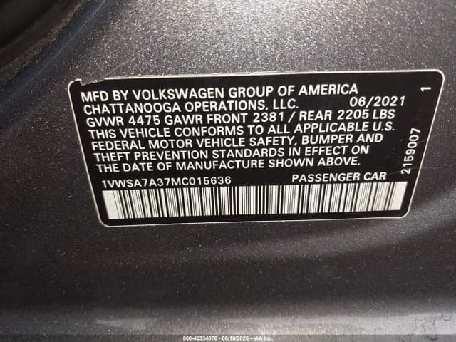 2021 VOLKSWAGEN PASSAT 2.0T SE 9
