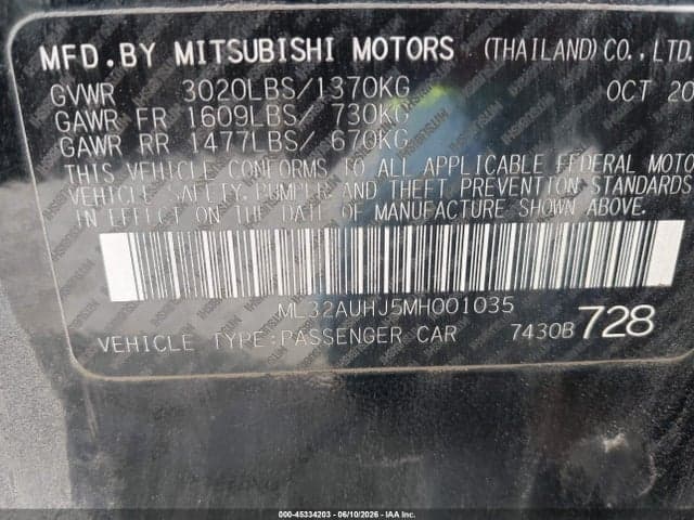 2021 MITSUBISHI MIRAGE CARBONITE EDITION/ES/LE 9