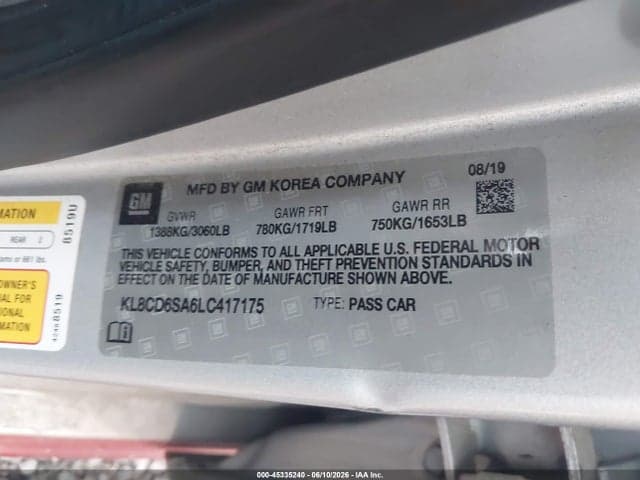 2020 CHEVROLET SPARK FWD 1LT AUTOMATIC 9