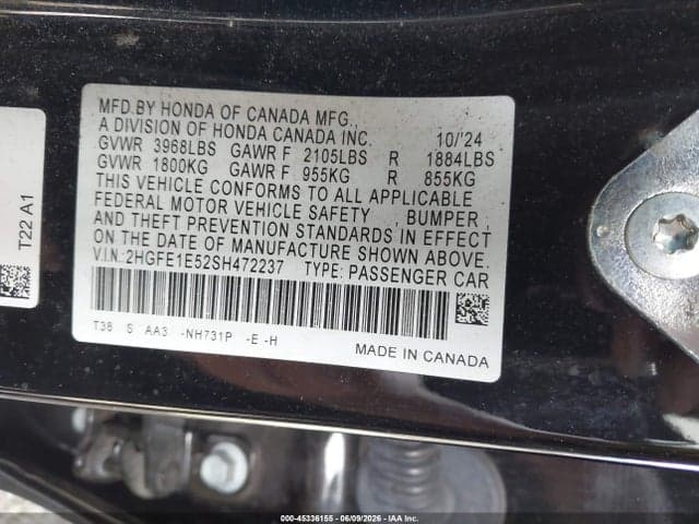 2025 HONDA CIVIC SI BASE W/HIGH PERFORMANCE SUMMER TIRES/ 9
