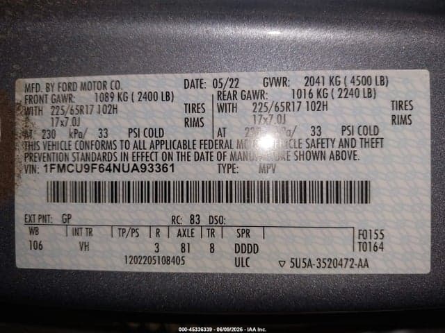 2022 FORD ESCAPE S 9