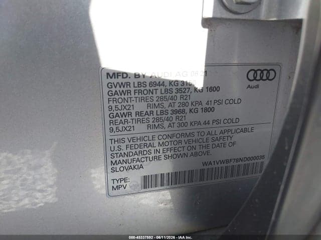 2022 AUDI SQ7 PRESTIGE TFSI QUATTRO TIPTRONIC 9