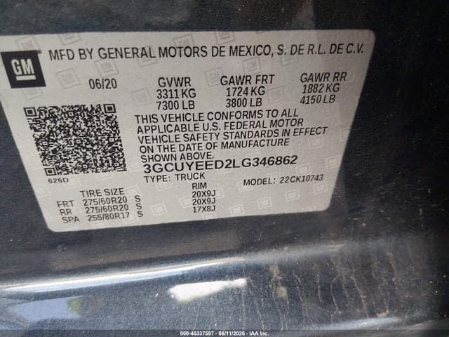 2020 CHEVROLET SILVERADO 1500 4WD STANDARD BED RST 9