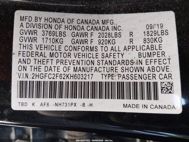 2019 HONDA CIVIC LX 9