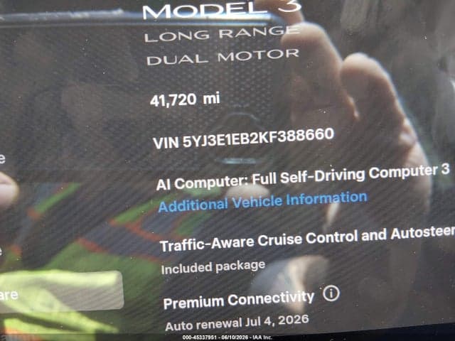 2019 TESLA MODEL 3 LONG RANGE/PERFORMANCE 15