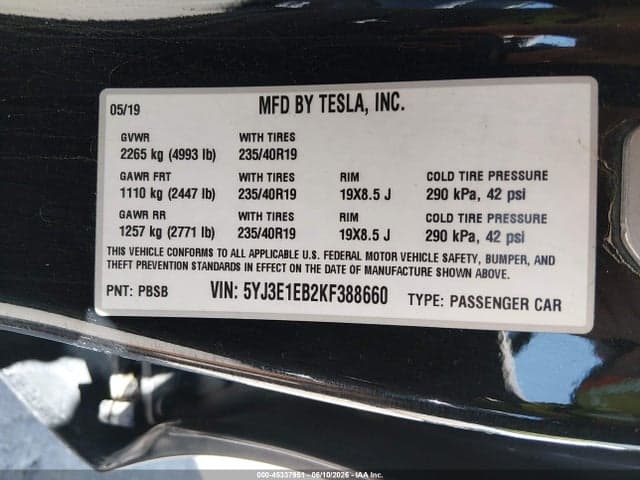 2019 TESLA MODEL 3 LONG RANGE/PERFORMANCE 9