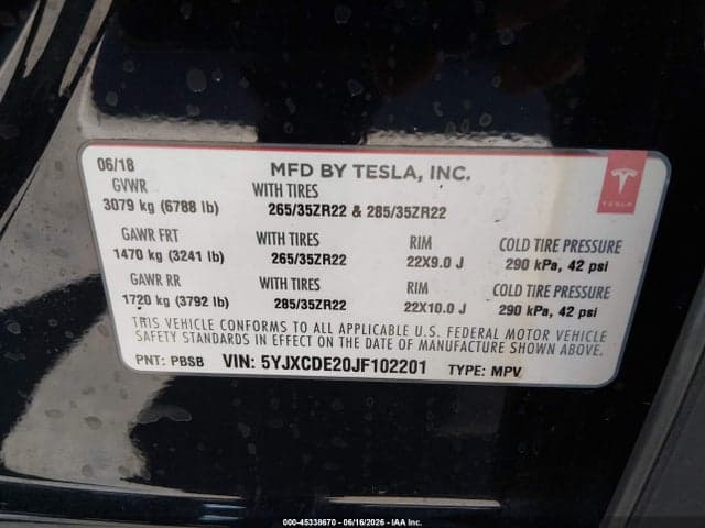 2018 TESLA MODEL X 100D/75D/P100D 9