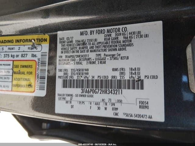 2017 FORD FUSION S 9