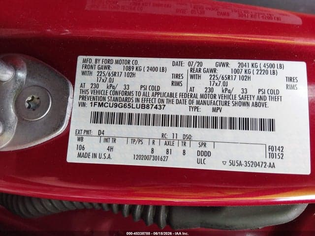 2020 FORD ESCAPE SE 9