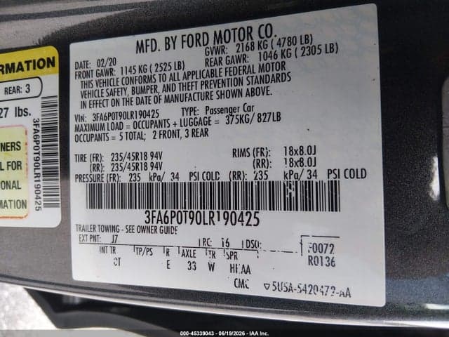2020 FORD FUSION SE 9