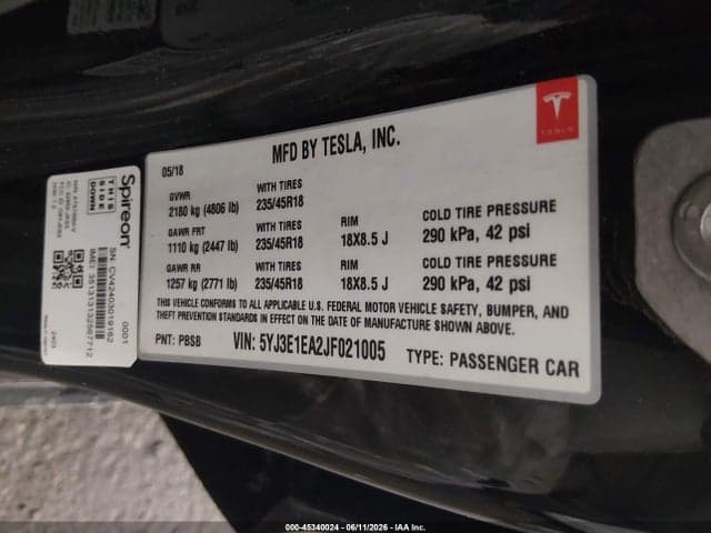 2018 TESLA MODEL 3 LONG RANGE/MID RANGE 9