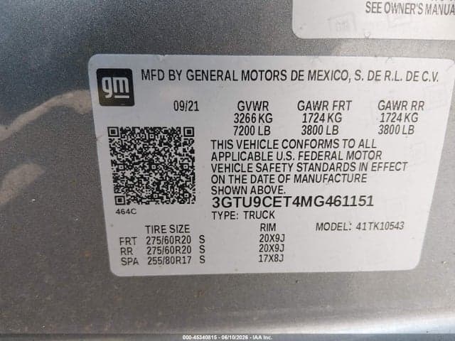 2021 GMC SIERRA 1500 4WD SHORT BOX ELEVATION 9