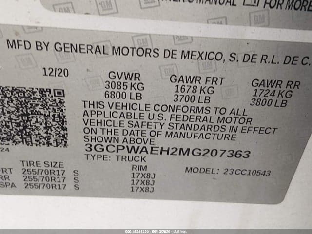 2021 CHEVROLET SILVERADO 1500 2WD SHORT BED WT 9