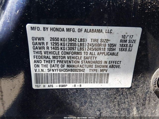 2017 HONDA PILOT EX 10