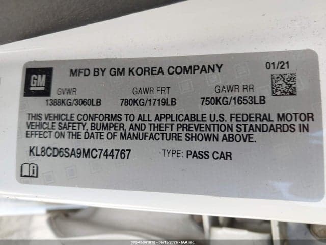 2021 CHEVROLET SPARK FWD 1LT AUTOMATIC 9