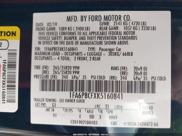 2019 FORD MUSTANG GT PREMIUM 9