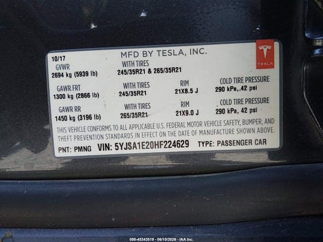 2017 TESLA MODEL S 100D/60D/75D/90D/P100D 9