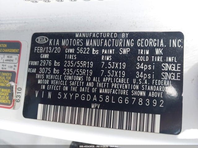 2020 KIA SORENTO 3.3L S 9