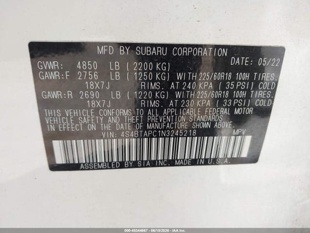2022 SUBARU OUTBACK TOURING 9