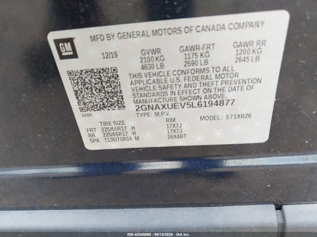 2020 CHEVROLET EQUINOX AWD LT 1.5L TURBO 9