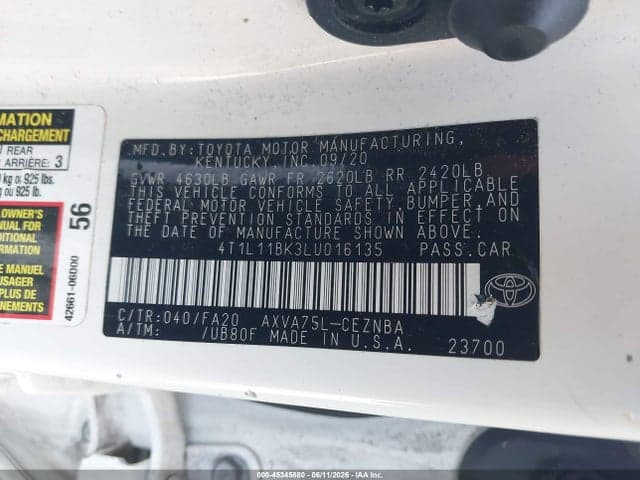 2020 TOYOTA CAMRY LE AWD 9