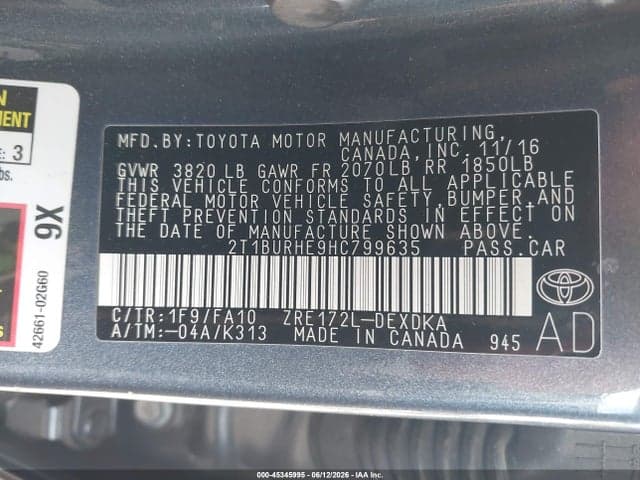 2017 TOYOTA COROLLA L 9