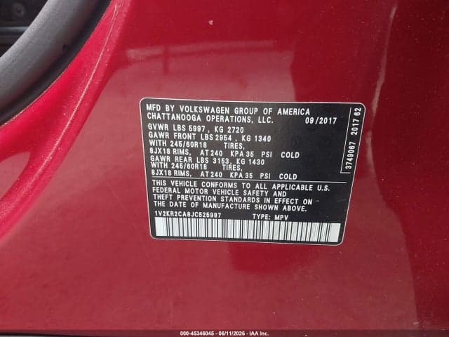 2018 VOLKSWAGEN ATLAS 3.6L V6 SE 9