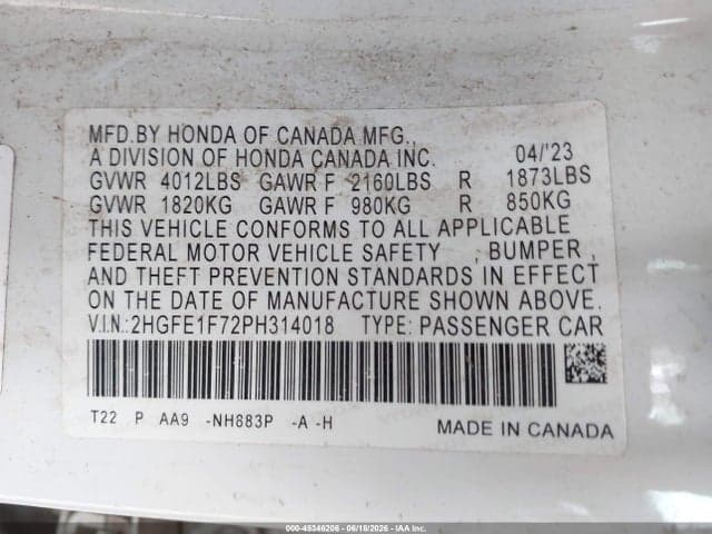 2023 HONDA CIVIC EX/EX W/O BSI 9