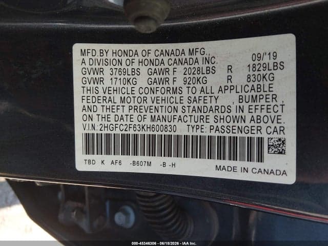 2019 HONDA CIVIC LX 9