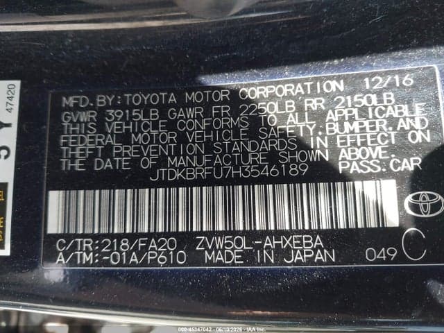 2017 TOYOTA PRIUS TWO 9