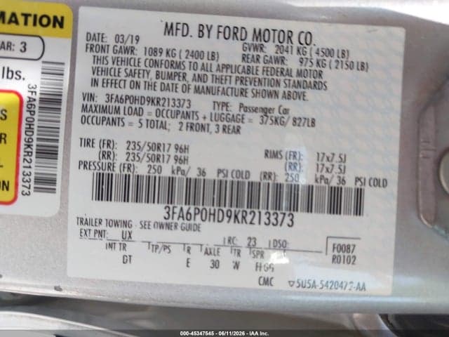 2019 FORD FUSION SE 9