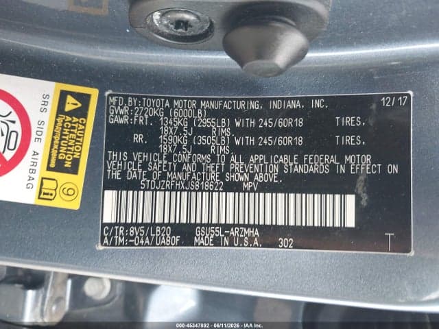 2018 TOYOTA HIGHLANDER XLE 9