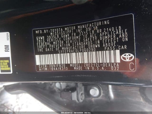 2020 TOYOTA COROLLA LE 9