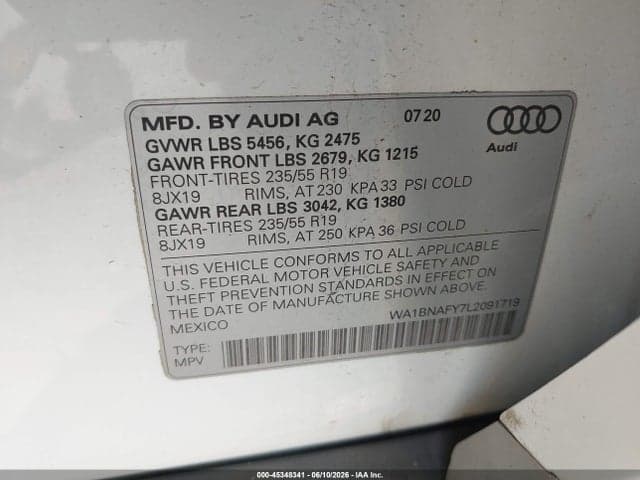 2020 AUDI Q5 PREMIUM PLUS 45 TFSI QUATTRO S TRONIC 9