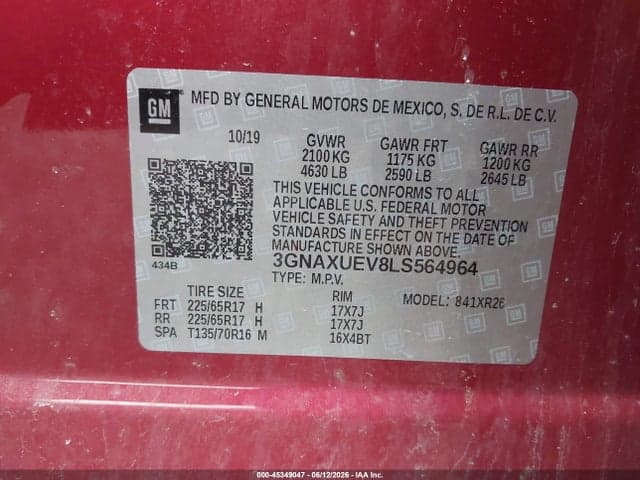 2020 CHEVROLET EQUINOX AWD LT 1.5L TURBO 9