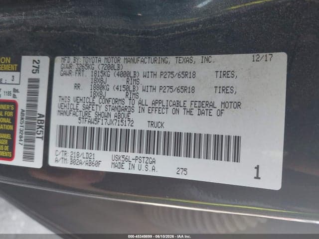 2018 TOYOTA TUNDRA 1794 5.7L V8 10