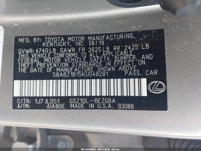 2019 LEXUS ES 350 9