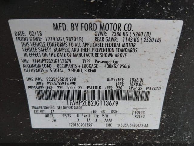 2018 FORD TAURUS SEL 9