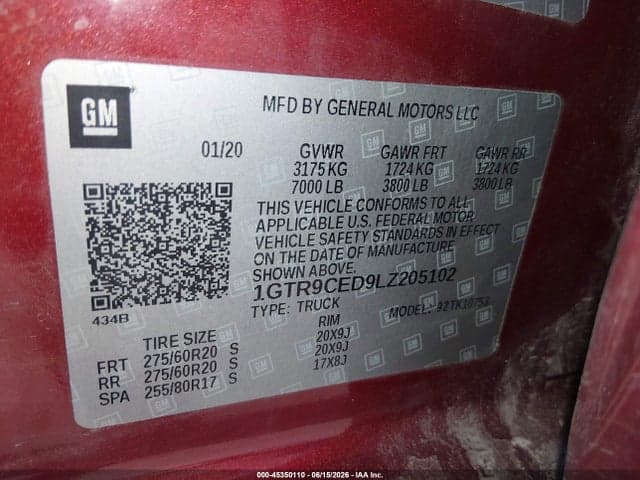 2020 GMC SIERRA 1500 4WD STANDARD BOX ELEVATION 9
