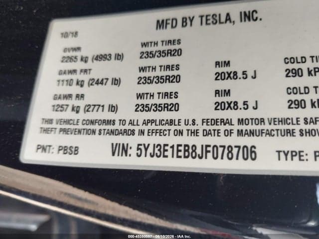 2018 TESLA MODEL 3 LONG RANGE/PERFORMANCE 9